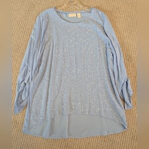 Chico's Baby Blue Sequined-front Blouse